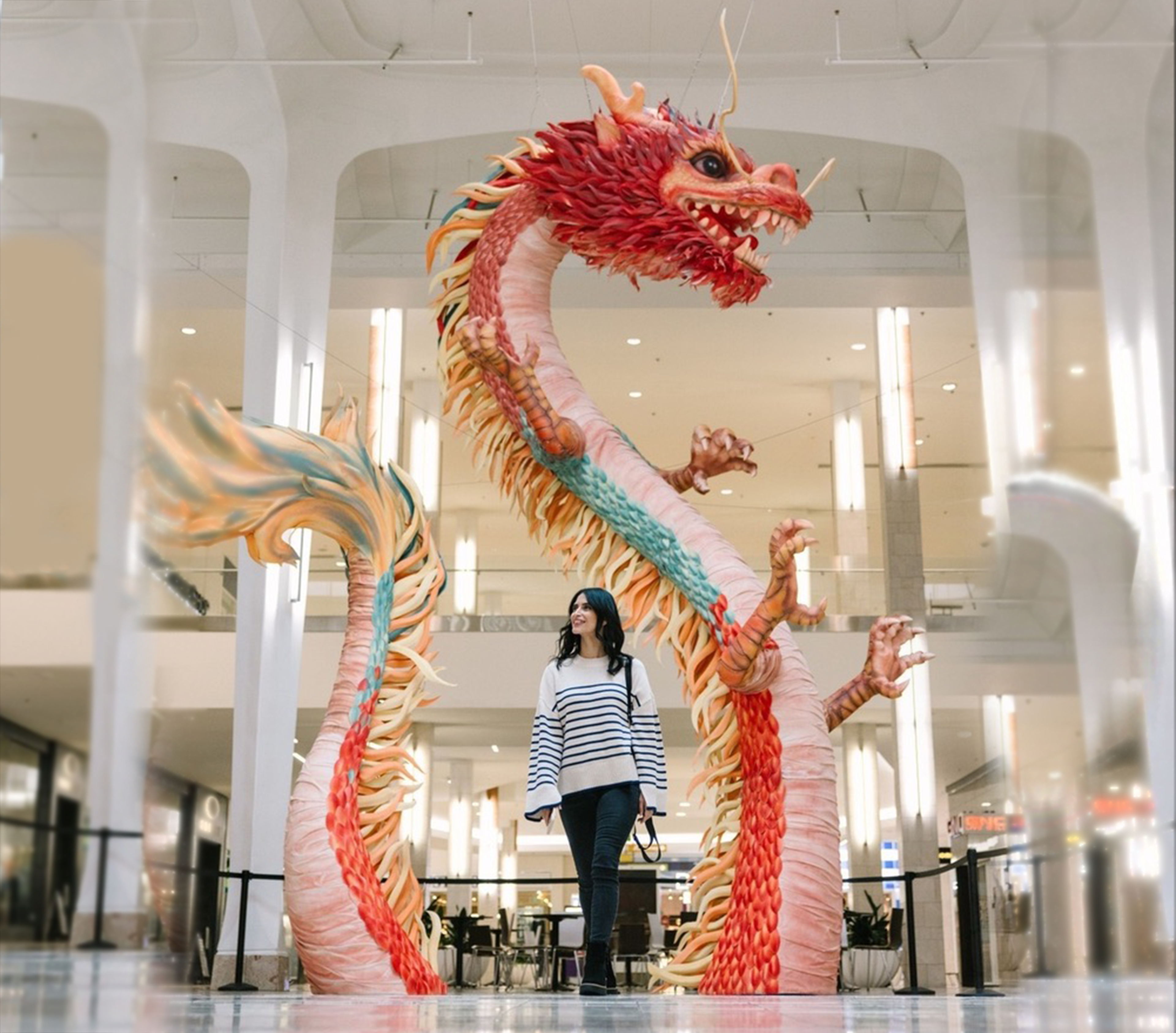 Hana Form oversized paper dragon installation for Chinese New Year display